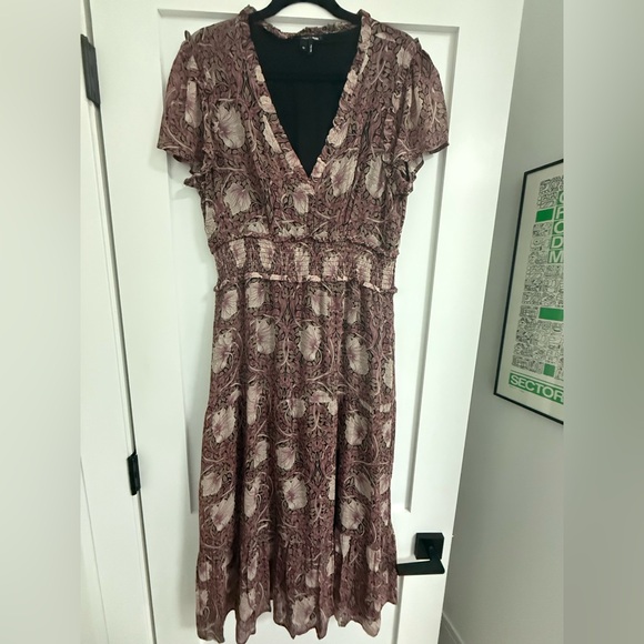 PAIGE x Morris & Co. Holland Dress Pink/Mauve Multi Silk Size M - Picture 5 of 12